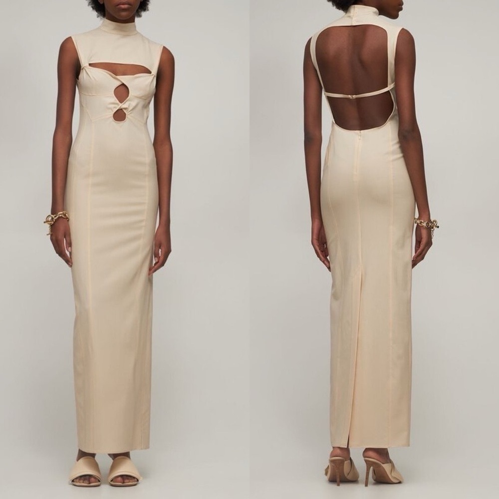 Jacquemus La Robe Palmi Wool Cut-Out Maxi Dress Off-White Size 38 NWT